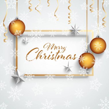 Çerçeve kar taneleri ve küreler şablonlu Noel kartı