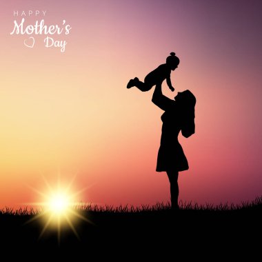 Küçük kızı ve gün batımıyla Mathers Günü posteri