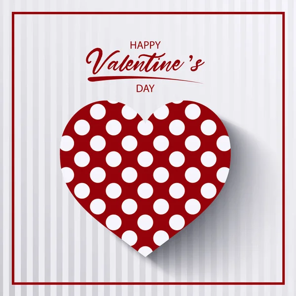 Tarjeta de San Valentín con plantilla de corazón rojo y puntos blancos — Vector de stock