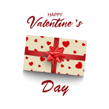 Sevgililer günü kartı beyaz arka planda hediyeler ve kalpler.