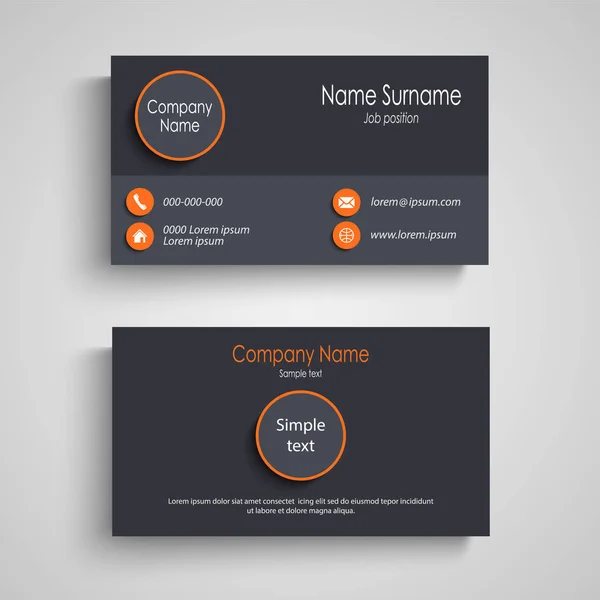 Business card with round elements in gray orange design — Stock Vector