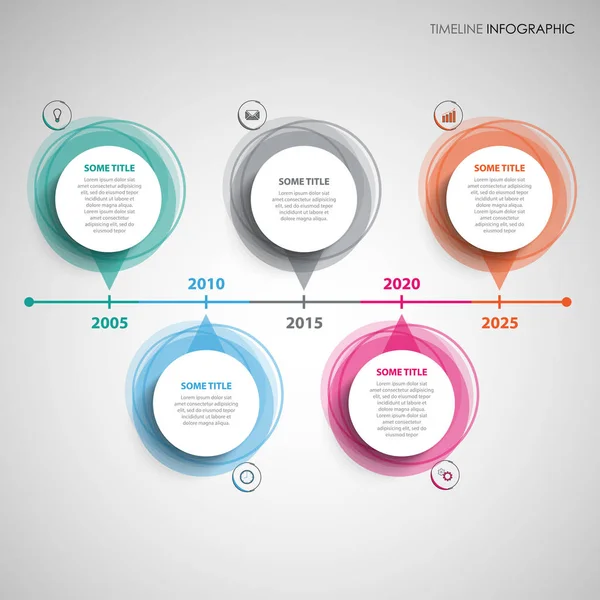 Tidslinje info grafik med abstrakta runda designelement pekare — Stock vektor