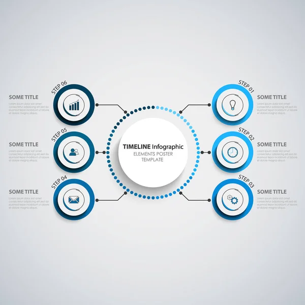 青いデザインの丸い要素を持つ情報グラフィック — ストックベクタ