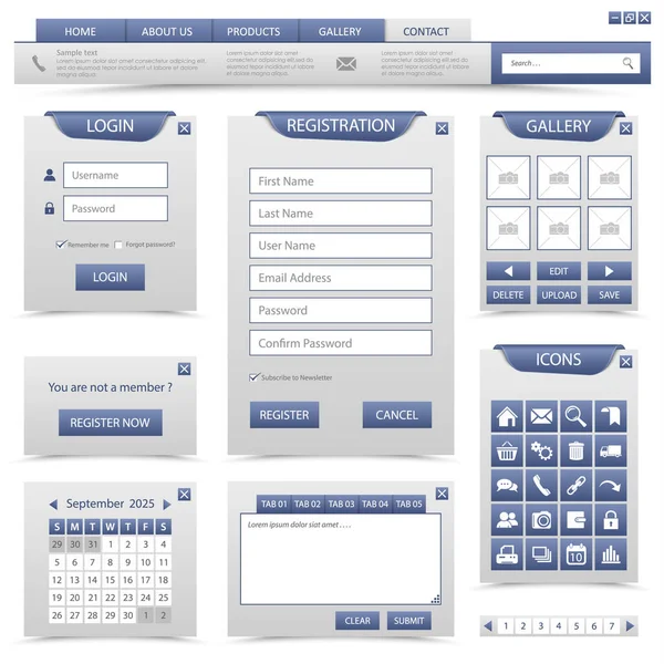 Sammlungselemente Navigation Für Webseite Blauem Designvektor Eps — Stockvektor
