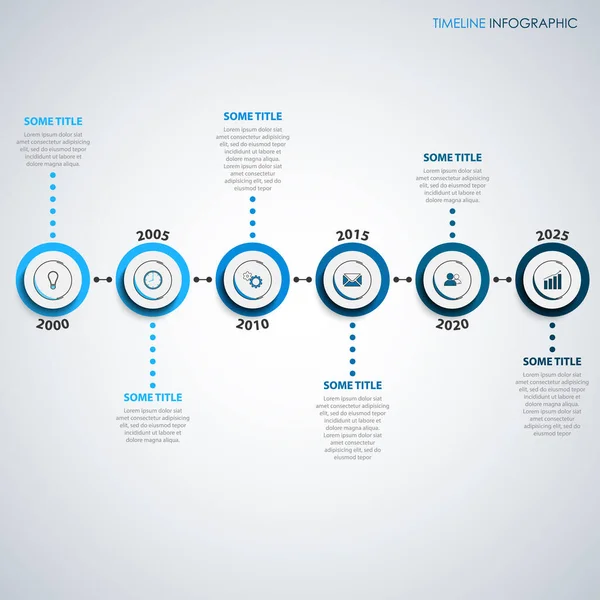Tidslinje Info Grafik Med Runda Pekare Blå Skala Design Vektor — Stock vektor