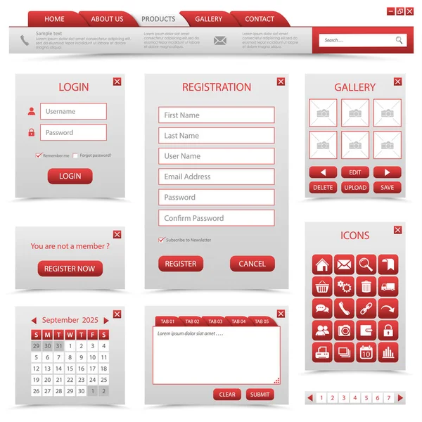 Elementos Navegación Colección Para Sitio Web Diseño Rojo Vector Eps — Archivo Imágenes Vectoriales