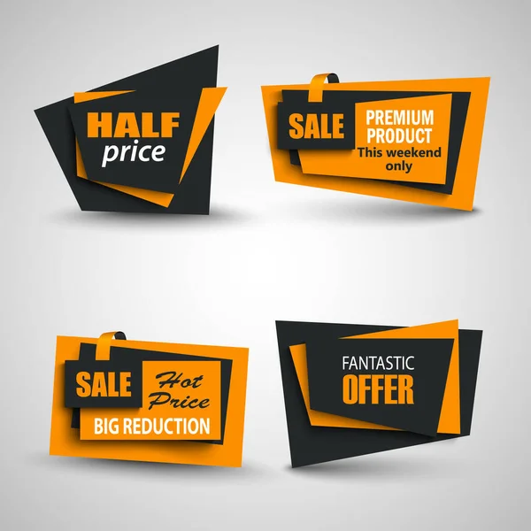 Collection Sale Pointers Labels Elements Black Orange Design Vector Eps — Stock Vector