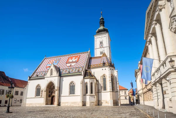 Εκκλησία Του Αγίου Μάρκου Στην Παλιά Πόλη Ζάγκρεμπ Κροατία Ευρώπη — Φωτογραφία Αρχείου