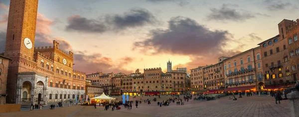 Vista Panorámica Piazza Del Campo Siena Por Noche Toscana Italia — Foto de Stock