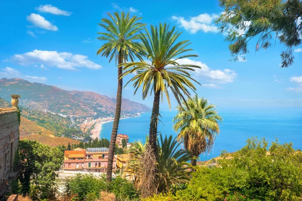 Bovenaanzicht Van Taormina Zee Van Het Centrum Sicilië Italië — Stockfoto