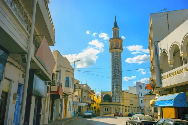 Cityscape Com Torre Minarete Alta Mesquita Nabeul Tunísia Norte África — Fotografia de Stock