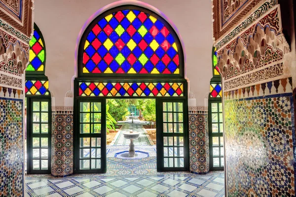 Interior Mosaic Stained Glass Windows Orname Walls Ancient Bahia Palace — Stock Photo, Image