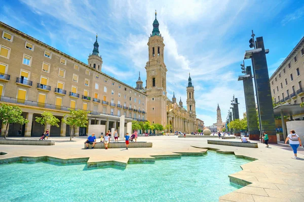 Zaragoza Spain June 2018 View Our Lady Pillar Cathedral Plaza — Stock Photo, Image