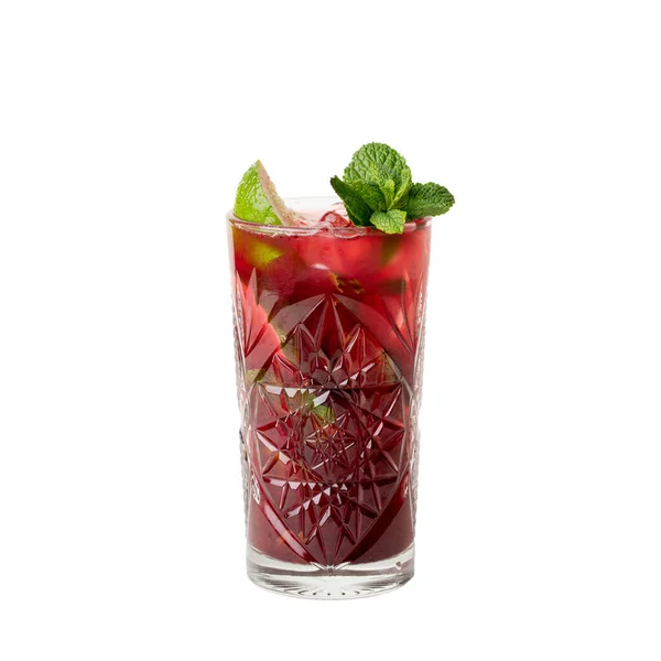 Bevanda Cocktail Frutta Fredda Multi Con Fette Lime Isolamento Foglie — Foto Stock