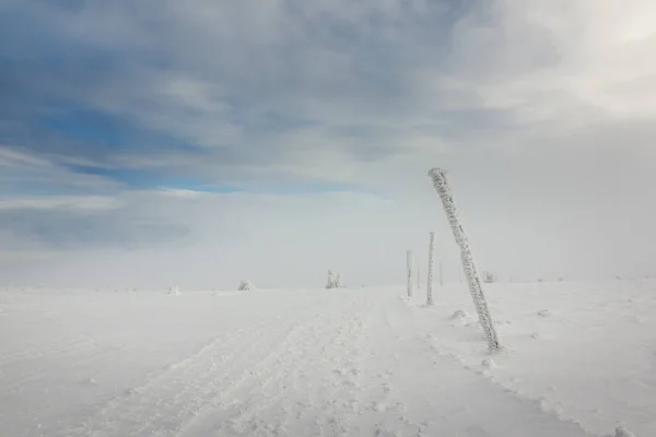 Trail under en vinterpromenad i Giant Mountains, Polen — Stockfoto