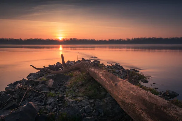 Salida Del Sol Sobre Río Vístula Cerca Konstancin Jeziorna Polonia — Foto de Stock