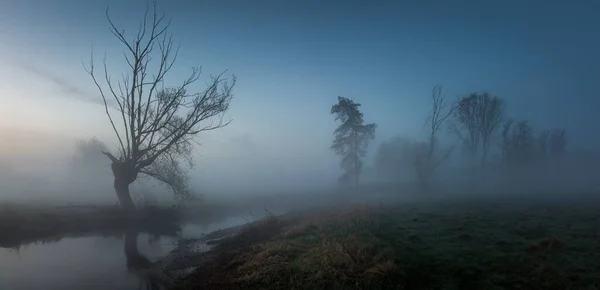 Rivière Jeziorka Nuit Près Piaseczno Pologne — Photo