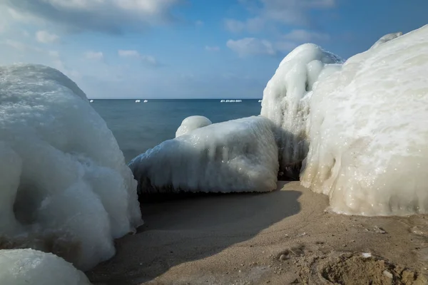 Rochers Gelés Sur Plage Bord Mer Baltique Hel Pologne — Photo