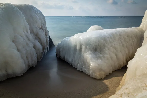 Rochers Gelés Sur Plage Bord Mer Baltique Hel Pologne — Photo