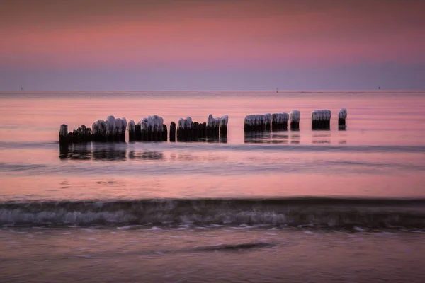 Quebra Mares Congelados Mar Báltico Perto Gdansk Polónia — Fotografia de Stock