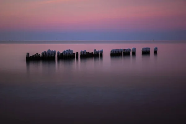 Rompeolas Congeladas Mar Báltico Cerca Gdansk Polonia — Foto de Stock