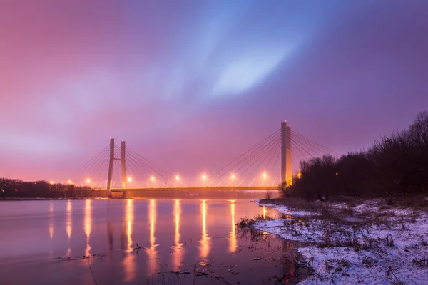 Most Siekierkowski Nocy Warszawa Polska — Zdjęcie stockowe