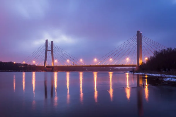 Most Siekierkowski Nocy Warszawa Polska — Zdjęcie stockowe