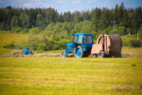 Mavi traktörle saman biçme.