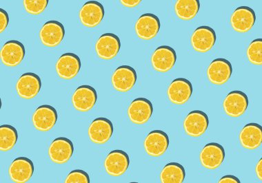 Yaz ve vitamin geçmişi. Mavi arka planda limon, mini