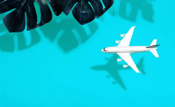 Viagem fundo mínimo. Avião modelo em voo em vazio — Fotografia de Stock