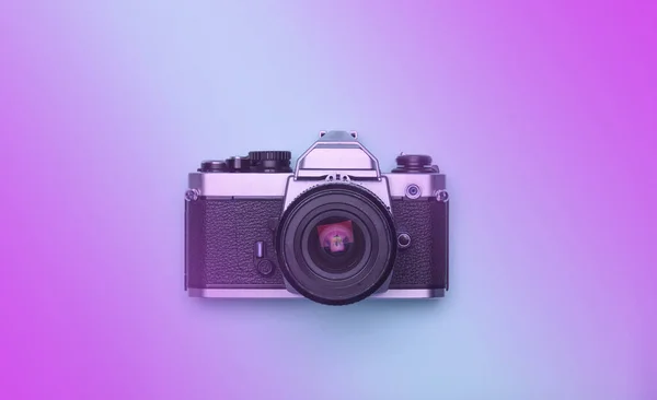 Предыстория Креативной Концепции Фотокамеры Винтажная Ретро Фотокамера Цветном Фоне Концепция — стоковое фото