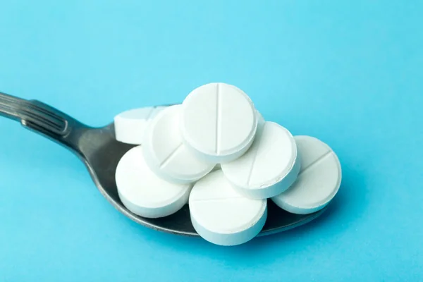 Piller Och Droger Sked Dosering Och Medicinering Vitaminer Antidepressiva Stimulantia — Stockfoto