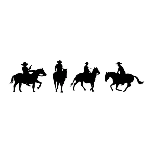 Cowboys Lasso Riding Horse Rodeo Cowboy Riding Horse Silhouette Waving — Stock Vector