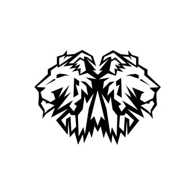  Aslan Başı Logo Tasarım Vektörü, Aslan Silueti, baş iki aslan vektörü illüstrasyonu