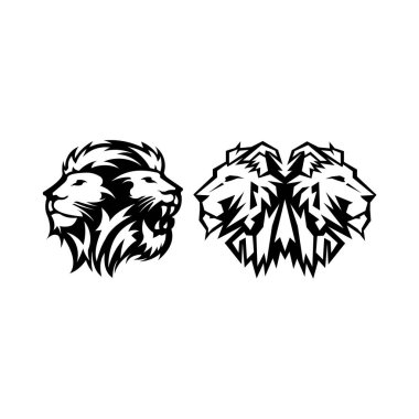  Aslan Başı Logo Tasarım Vektörü, Aslan Silueti, baş iki aslan vektörü illüstrasyonu