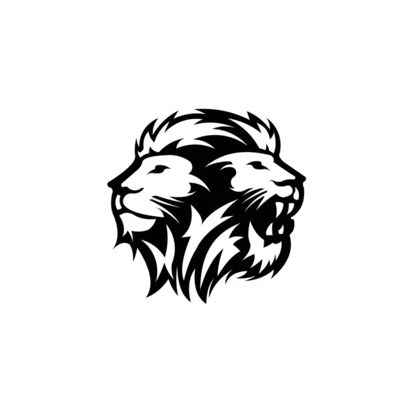 Lion Head Logo Design Vektor Silhuett Lejon Huvud Två Lejon — Stock vektor