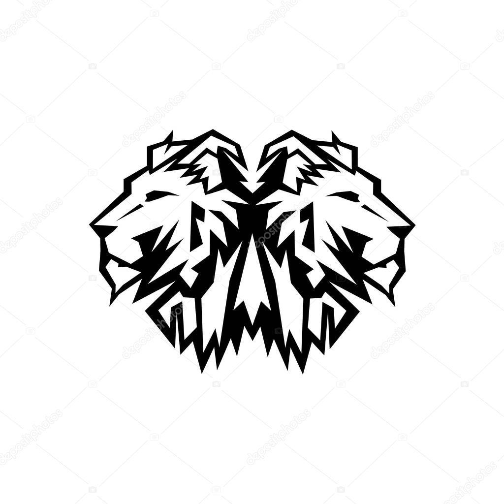  Lion Head Logo Design Vector, Silhouette of Lion,head two lion  Vector illustration
