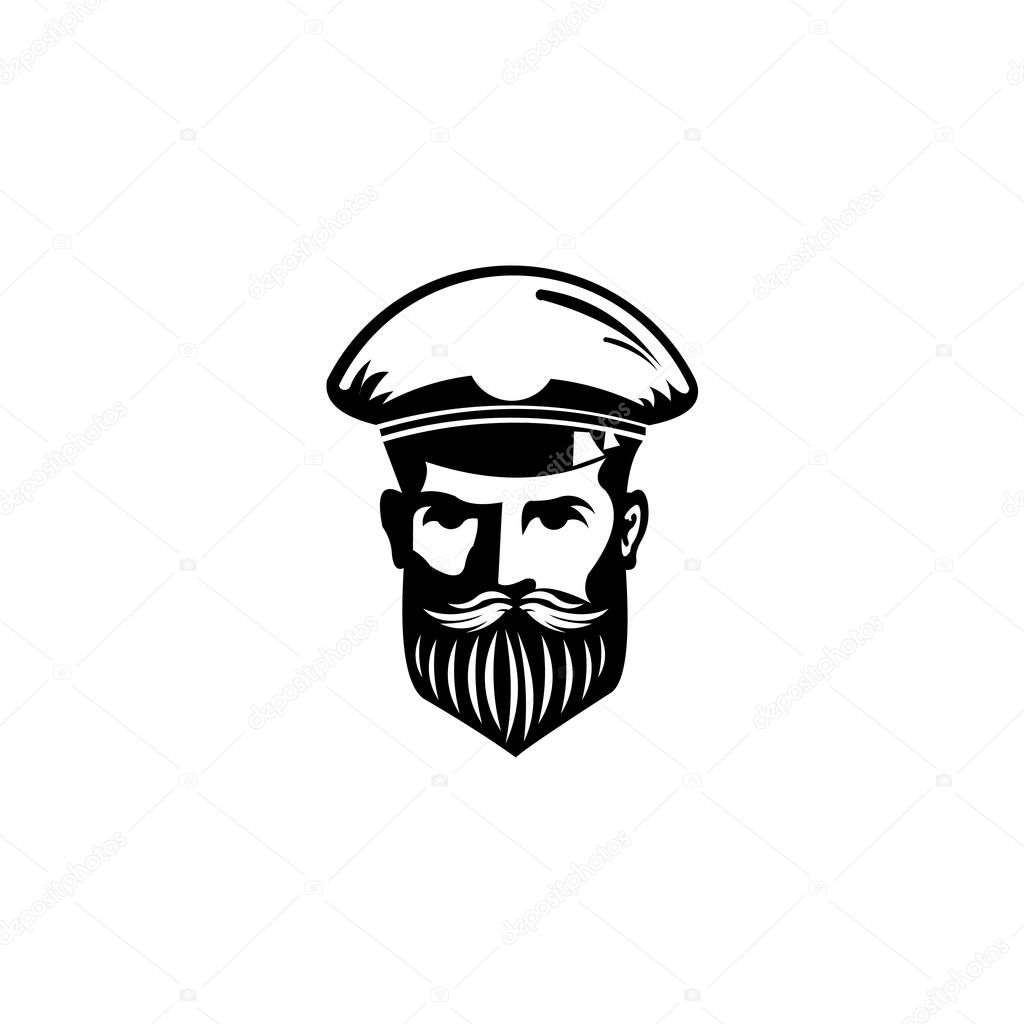 Nautical logo with captain icon,boat captain Elegant emblem isolated on white background, Vector template for cruise ship sea travel agency or other marine companies.