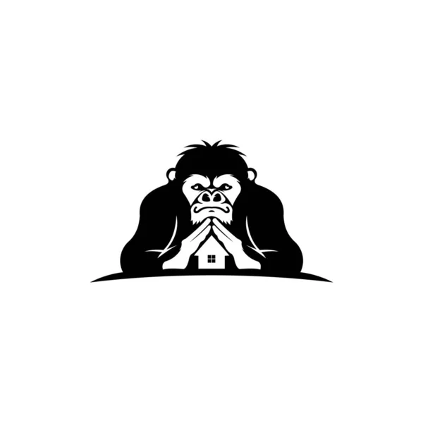 Inspiration Logo Worker Ape House Cartoon Head Monkey Black Big — стоковый вектор