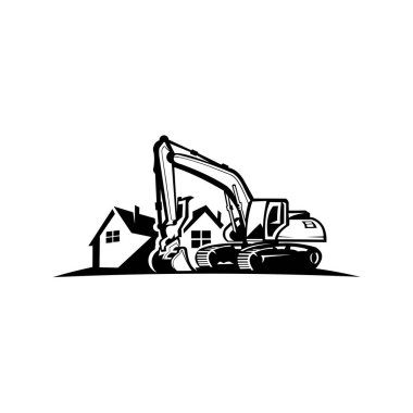 Kazı işleri logosu tasarımı, kazıcı veya inşa makinesi kiralama organizasyonu baskı pulları, inşa ekipmanları, kürekli ağır kazıcı makinesi 