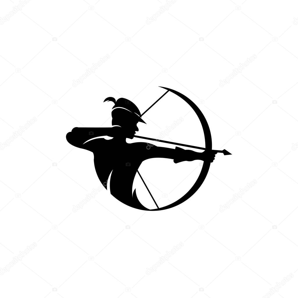 archery logo, Vector badge concept, Archer with sport bow and target with arrow, Archery competition