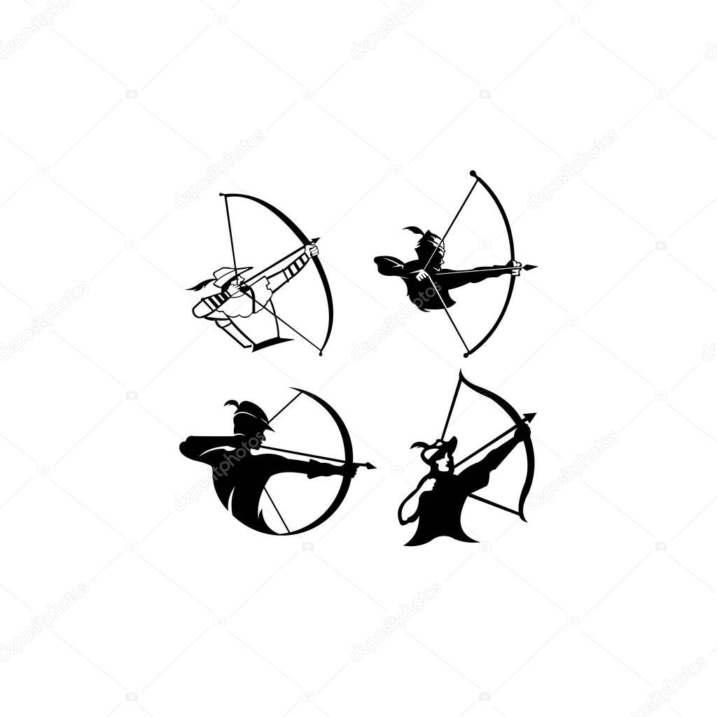 Archery logo, Vector badge concept, Archer with sport bow and target with arrow, Archery competition