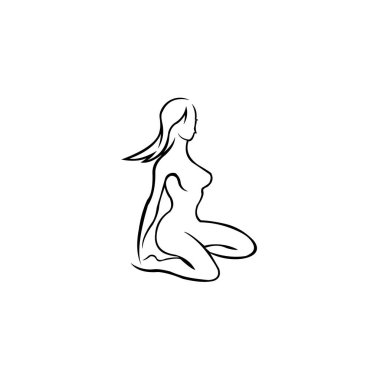 Genç kadın vücut hatları siluet vektör logosu kadın vücut güzelliği çizimi, seksi çıplak figür.