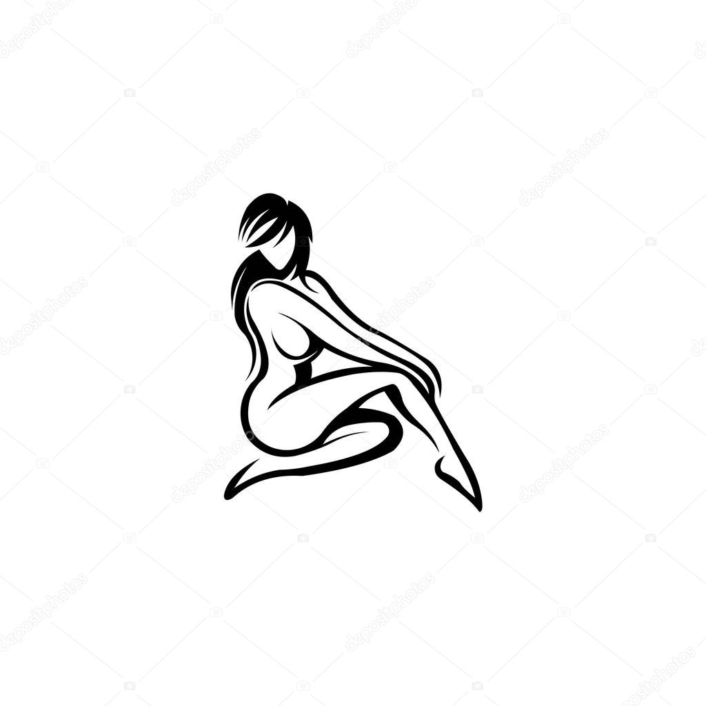 Young female body outline silhouettes vector beauty logo, Woman body beauty sketch, sexy figure nude