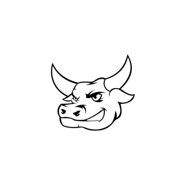 Büyük boynuzlu kızgın bir boğanın vektör logosu, boğa başlı spor amblemi..