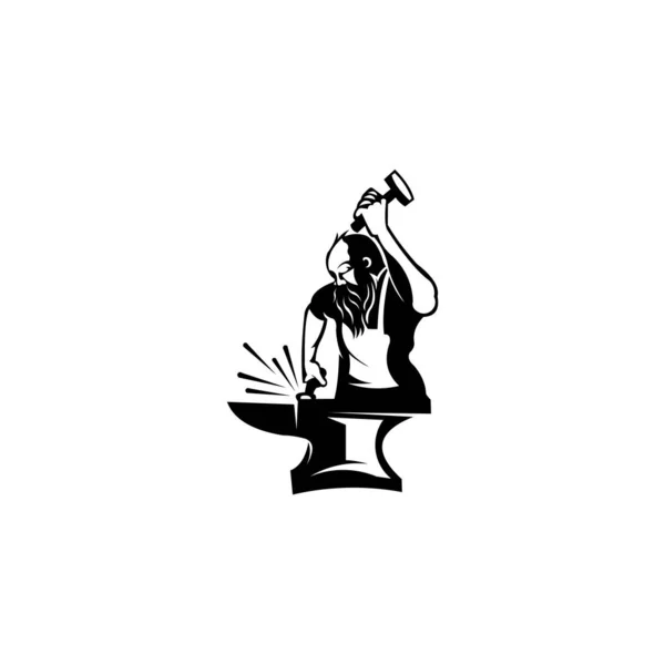Logo Smithy Silhouette Forgeron Stylisée Fonctionnant Avec Marteau Enclume Marteau — Image vectorielle