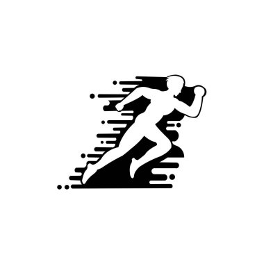 Spor takımı, koşucu kulübü, logo için triatlon maratonu için hızlı koşan adamın vektör düz stil ikonu