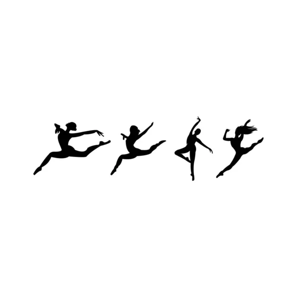 Коллекция Четырех Векторных Танцевальных Силуэтов Прыжок — стоковый вектор