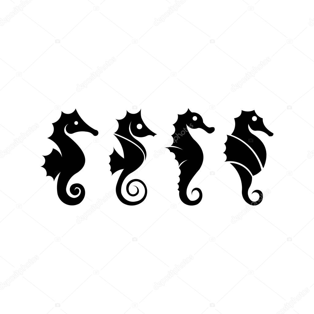 Seahorse graphic  Sea life symbol, Black silhouette seahorse isolated on white background, Seahorse high detailed Vector