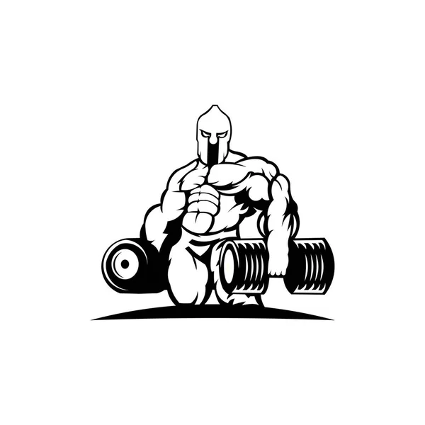Starker Spartanischer Athlet Mit Hantel Logo Für Fitnessstudio Oder Fitnessclub — Stockvektor